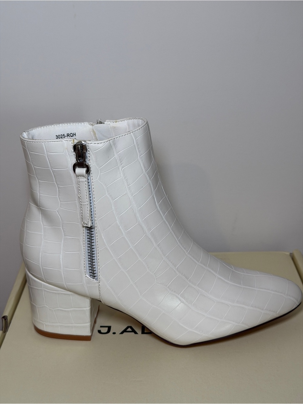 Adams White Croc-Embossed Ankle Bootie with Side Zip
